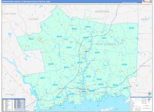 Norwich-New London Metro Area Wall Map